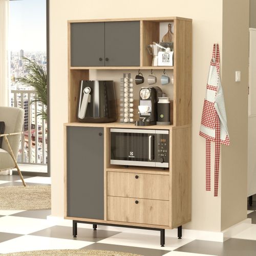 Buffet De Cuisine Haut "kieth" 161cm Naturel et Anthracite