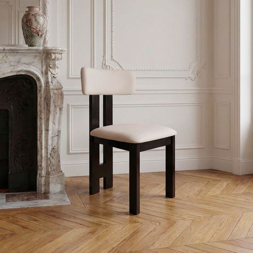 Chaise De Salle à Manger Design Ceriz Bois Foncé Et Velours Beige