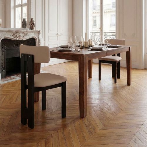 Chaise De Salle à Manger Design Ceriz Bois Foncé Et Velours Beige
