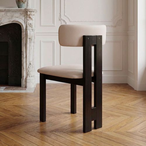 Chaise De Salle à Manger Design Ceriz Bois Foncé Et Velours Beige
