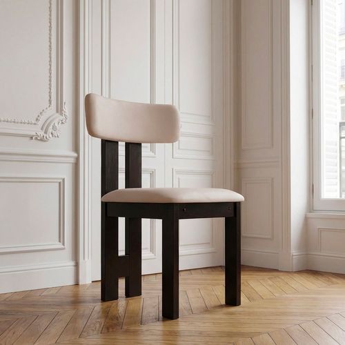 Chaise De Salle à Manger Design Ceriz Bois Foncé Et Velours Beige