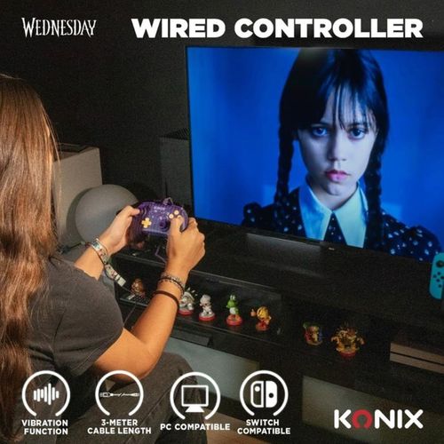 Manette Filaire Wednesday Pour Nintendo Switch / Switch 2 Et PC - Violet/noir