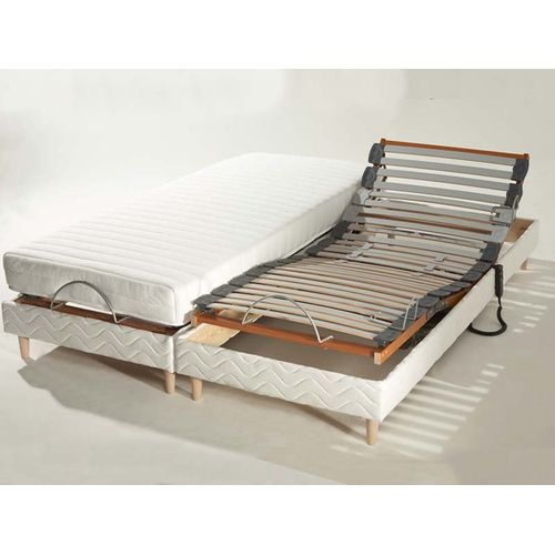 Lit Electrique Matelas Mousse Accueil Latex + Sommier 2x80x200 Avec Reglage Fermete