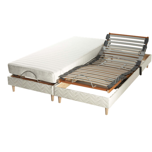 Lit Electrique Matelas Mousse Accueil Latex + Sommier 2x80x200 Avec Reglage Fermete