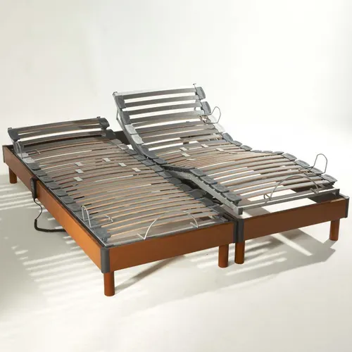 Lot De Lits Electriques Tous Lattes Bois Merisier 2x70x190