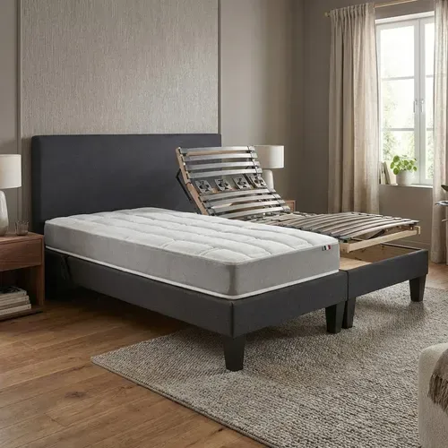 Lit Electrique Matelas Mousse Accueil Memoire De Forme + Sommier 2x90x200