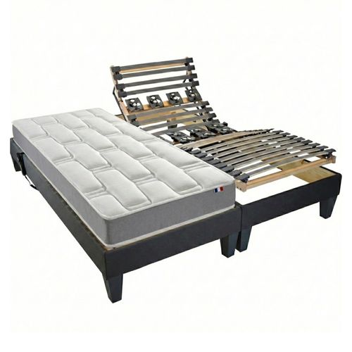 Lit Electrique Matelas Mousse Accueil Memoire De Forme + Sommier 2x90x200