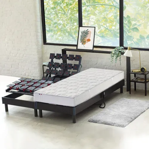 Lit Electrique Matelas Latex 5 Zones Sommier 2x80x200 Avec Reglage Fermete Partout
