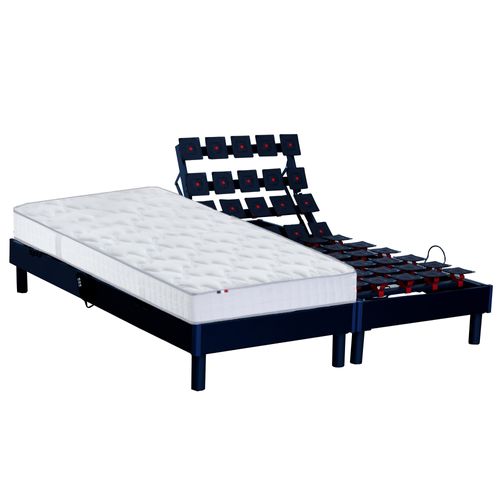 Lit Electrique Matelas Latex 5 Zones Sommier 2x80x200 Avec Reglage Fermete Partout