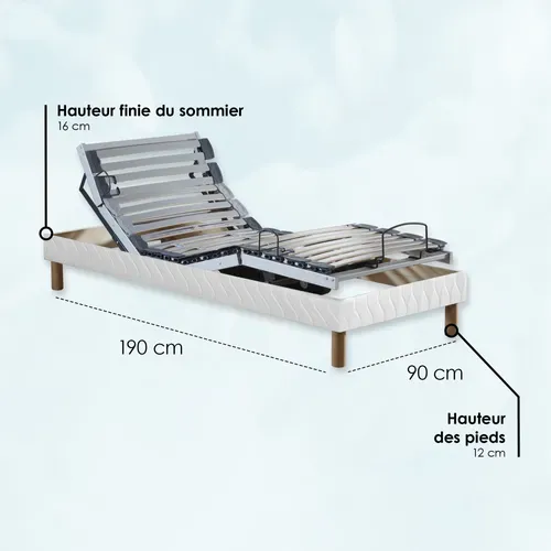 Lit Electrique Matelas Mousse Accueil Memoire De Forme + Sommier 90x190