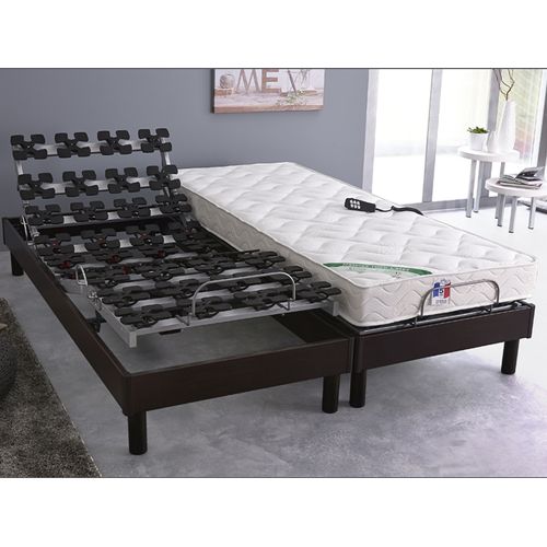 Lit Electrique Matelas Latex 5 Zones + Sommier 2x90x200 Avec Zone Lombaire Ferme