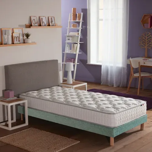 Ensemble Matelas Ressorts 5 Zones Etoile + Sommier 90x190 Sommier Vert Celadon
