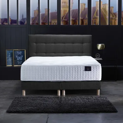 Ensemble Helios Tête De Lit Matelas Ressorts Ensaches Memoire De Forme Latex Anthracite 180x200cm
