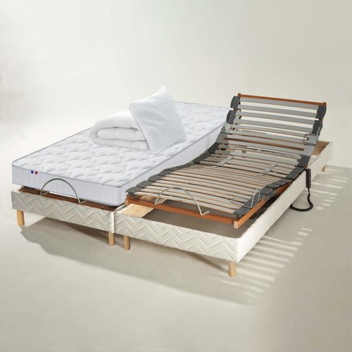 Lit Electrique 100% Latex 5 Zones 85kg/m3 + Couette + Oreillers + Sommier 2x80x200cm