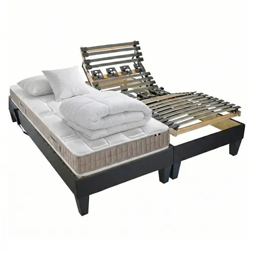 Lit Electrique 100% Latex 5 Zones 85kg/m3 +couette + Oreillers + Sommier 2x80x200cm