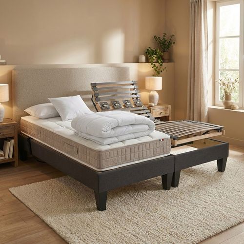 Lit Electrique 100% Latex 5 Zones 85kg/m3 +couette + Oreillers + Sommier 2x90x200cm