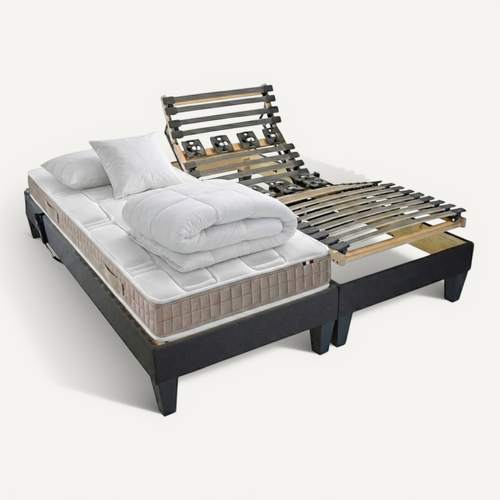 Lit Electrique 100% Latex 5 Zones 85kg/m3 +couette + Oreillers + Sommier 2x90x200cm