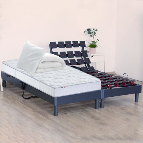 Lit Electrique 100% Latex 5 Zones 85kg/m3 + Couette + Oreillers + Sommier 2x80x200cm