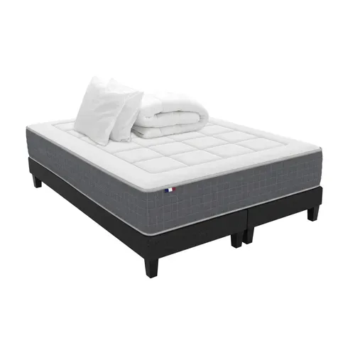 Ensemble Matelas Ressort 7 Zones + Sommiers + Couette + Oreillers Max 2x80x200