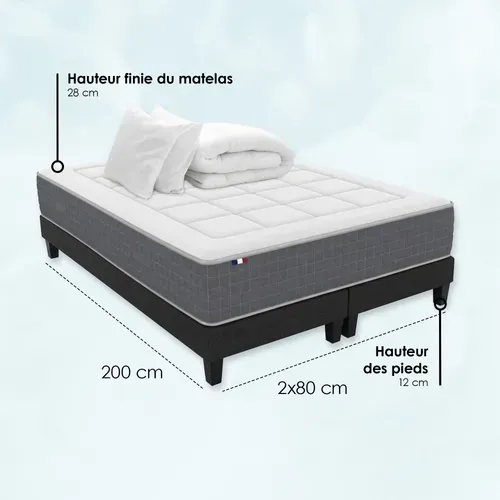Ensemble Matelas Ressort 7 Zones + Sommiers + Couette + Oreillers Max 2x80x200