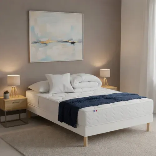 Pack matelas ressorts ép.19 cm +sommier +oreillers +couette +pieds 160x200cm EVASIA vue d'ambiance 1