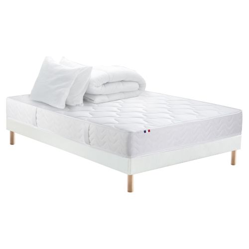 Pack matelas ressorts ép.19 cm +sommier +oreillers +couette +pieds 160x200cm EVASIA vue 3/4