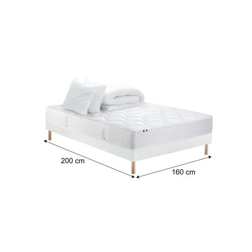 Pack matelas ressorts ép.19 cm +sommier +oreillers +couette +pieds 160x200cm EVASIA