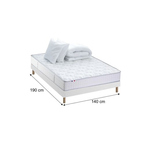 Pack matelas ressorts ép.19 cm + sommier + 4 pieds 140x190cm PAPAYA