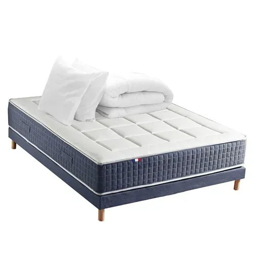 Ensemble Matelas Ressort 7 Zones + Mémoire De Forme + Sommier + Couette + Oreillers 160 X 200