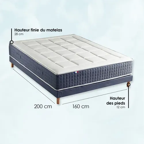 Ensemble Matelas Ressort 7 Zones + Mémoire De Forme + Sommier + Couette + Oreillers 160 X 200