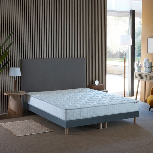 Pack Astre Matelas Ressorts + Sommier + Couette + Oreillers 2x80x200 Bleu Denim