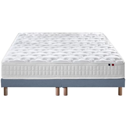 Pack Astre Matelas Ressorts + Sommier + Couette + Oreillers 2x80x200 Bleu Denim