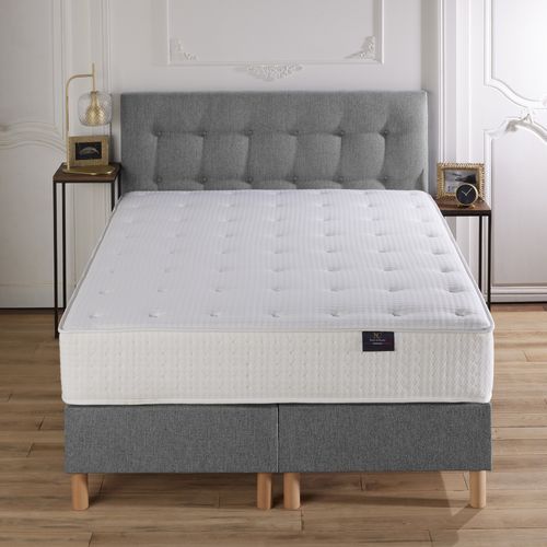 Sommier Tapissier 160x200 Cm Beige Effet Bois - Bois Et Tissu - Occasion