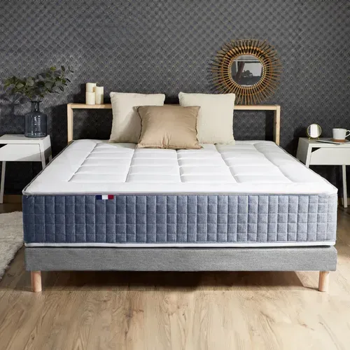 Ensemble Matelas Ressort 7 Zones + Mémoire De Forme + Sommier + Couette + Oreillers 140x190 Gris