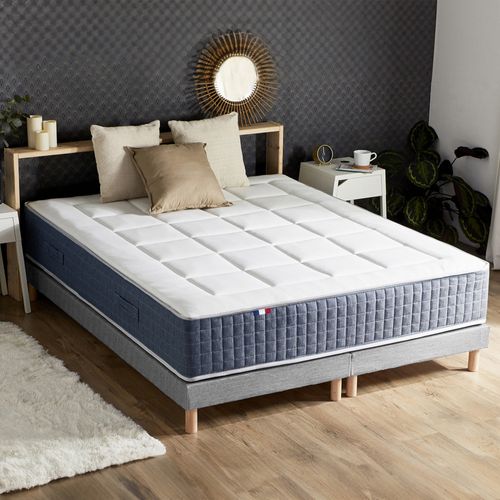 Ensemble Matelas Ressort 7 Zones + Mémoire De Forme + Sommier + Couette + Oreillers 160x200 Gris