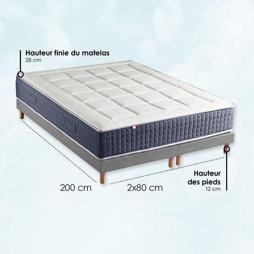 Ensemble Matelas Ressort 7 Zones + Mémoire De Forme + Sommier + Couette + Oreillers 160x200 Gris