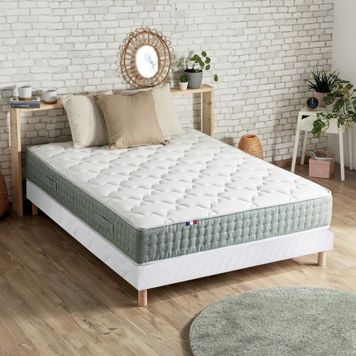 Ensemble Matelas Ressort 7 Zones Hygge + Sommier + Couette + Oreillers 160 X 200 Blanc
