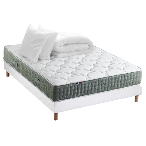Ensemble Matelas Ressort 7 Zones Hygge + Sommier + Couette + Oreillers 160 X 200 Blanc