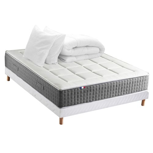 Ensemble Matelas Ressort 7 Zones + Sommier + Couette + Oreillers Max 160 X 200 Blanc