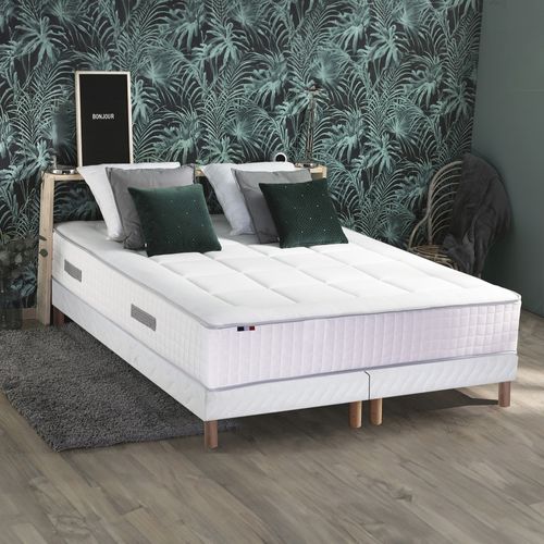Ensemble Matelas Ressort 7 Zones + Sommier + Oreiller + Couette 160x200 Blanc