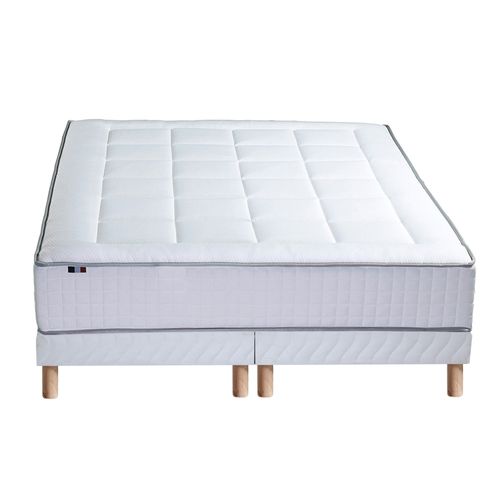 Ensemble Matelas Ressort 7 Zones + Sommier + Oreiller + Couette 160x200 Blanc