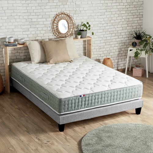 Ensemble Matelas Ressort 7 Zones Hygge + Sommier + Couette + Oreillers 160 X 200 Gris Chiné