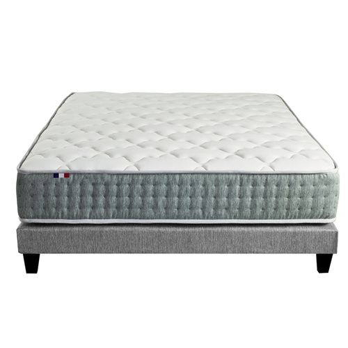 Ensemble Matelas Ressort 7 Zones Hygge + Sommier + Couette + Oreillers 160 X 200 Gris Chiné