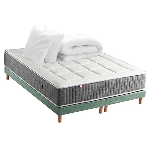 Ensemble Matelas Ressort 7 Zones + Sommier + Couette + Oreillers Max 160x200 Vert