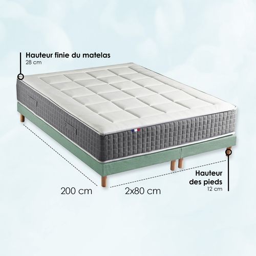 Ensemble Matelas Ressort 7 Zones + Sommier + Couette + Oreillers Max 160x200 Vert