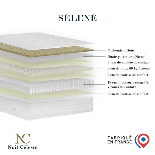 Matelas Ressorts Ensachés 140x190 cm SÉLÉNÉ 2 - Accueil Latex - Epaisseur 27 cm