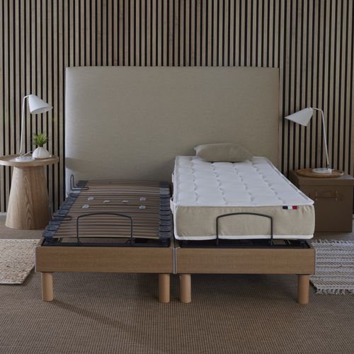 Lit Électrique Relaxation Lattes Chêne Clair + Matelas 100% Latex 180x200 cm