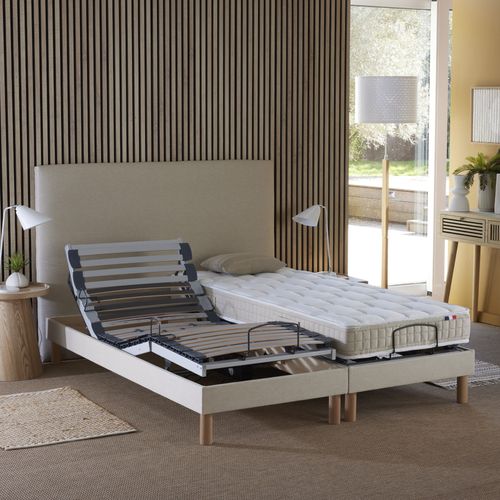 Lit Électrique De Relaxation Lattes + Matelas 100% Latex Beige 140x190 cm