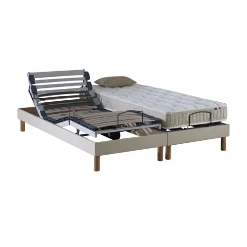 Lit Électrique De Relaxation Lattes + Matelas 100% Latex Beige 140x190 cm