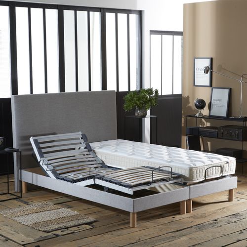 Lit Électrique De Relaxation Lattes + Matelas 100% Latex Gris Clair 140x190 cm